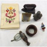 A small quantity of collectables including a pair of lorgnettes, a Britains bust of Edward VII,