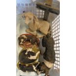 A box containing five resin animal figurines including Border Fine Arts collie