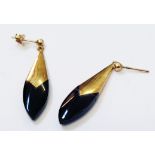 A pair of hallmarked 375 gold and black agate drop ear-rings