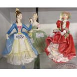 Three Royal Doulton figures: Leading Lady HN 2269, Clarissa HN 2345, and Top o' the Hill HN 1834