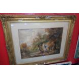 An ornate gilt gesso framed mid 19th Century English school watercolour depicting figures fishing in