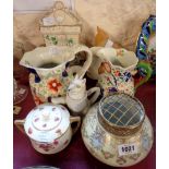 A quantity of ceramics including Gaudy Welsh, Royal Doulton sucrier, Swansea jug with lizard handle,