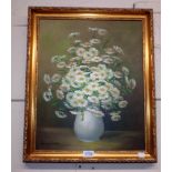 Nancy Lee: a gilt framed oil on canvas still life with vase of daisies - signed