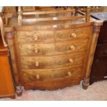 A 4' 3" Victorian mahogany bow front chest of two short and three long graduated drawers with