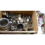 A quantity of mainly silver plated trophy cups - sold with assorted silver plated cutlery items