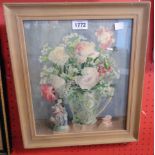 H. Rigby: a framed watercolour still life with jug of flowers and porcelain figure - signed