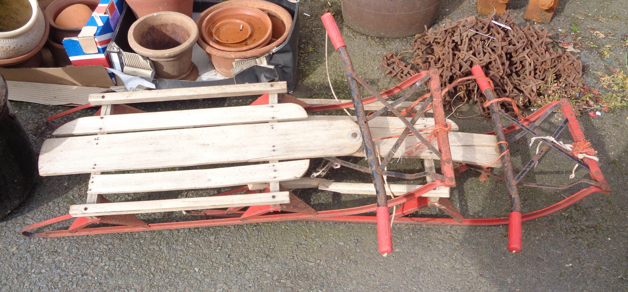 Two old sledges with steering mechanism - various condition