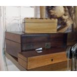 Four wooden boxes comprising inlaid marquetry trinket box, rosewood veneered jewellery box