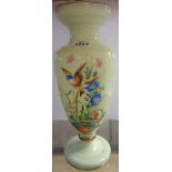 A Victorian opaque glass baluster vase with enamelled bird and floral decoration