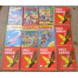 A small collection of vintage comic annuals including Lion 1954, 55 and 56, Eagle Nos. 2,3,4,6 and 2