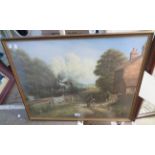 Don Breckon: a framed coloured print depicting a Southern Railways locomotive 1521, approaching a