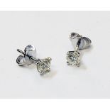 A pair of hallmarked 750 white gold diamond stud ear-rings - 0.70ct. TDW