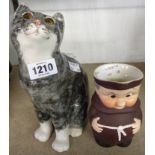 A Winstanley pottery cat (a/f) - sold with a Goebel monk jug