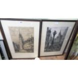 Haig: a pair of framed monochrome engravings, one depicting a view of St. Lauren's church, the other