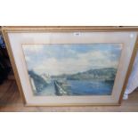 Robin Goodwin: a framed large coloured print depicting an extensive view of Newton Ferrers