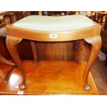 A 20th Century stained wood framed dressing stool with upholstered drop-in seat, set on cabriole