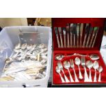 A cased six place setting of Viners silver plated kings pattern cutlery - sold with other loose