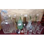 A glass decanter, three Caithness vases, Czech cut and gilt vase and assorted drinking vessels