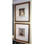 A pair of gilt framed mezzotints, depicting ladies in 18th Century costume - proof stamps F. T.