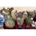 Three large late Victorian jugs - one with glued repair
