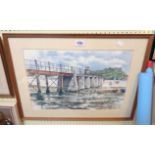 Nigel Cameron: a framed watercolour entitled Jetty at Tuckenhay - signed and with further details