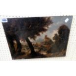 A 19th Century re-lined oil on stretchered canvas, depicting a classical romantic landscape with