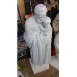 A hollow plaster religious statue of a man with child - base a/f