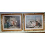 Sidney E. Wilson: a pair gilt framed mezzotints, depicting 18th Century figures in interiors -