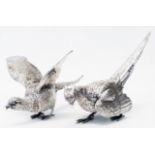 A pair of approximately 9" silver pheasant pattern table ornaments, by C S R Ltd - London 1973