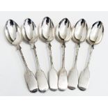 A cased set of six Victorian silver fiddle pattern teaspoons by Thomas Hart Stone - Exeter 1868
