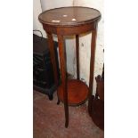 An old stained oak two tier jardinière stand - some beading missing