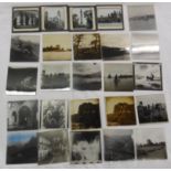 A collection of old photographic glass plates including topographic, architectural and zoological