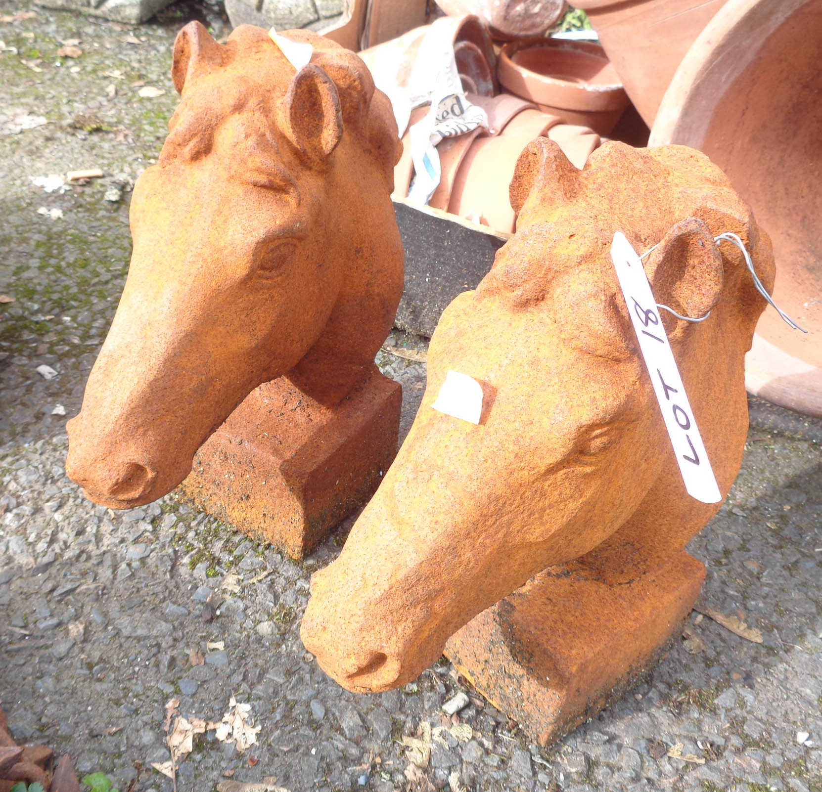 A pair of iron horse heads