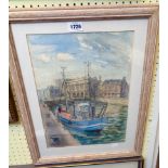 Adrien Truscott: a framed mixed media painting depicting a view of the Barbican, Plymouth with the