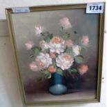 Cox: a small gilt framed oil on canvas still life with vase of roses - signed