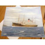 James Gardner: an unframed watercolour depicting a steam liner - signed