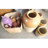 A quantity of stoneware pots, LeCruset coffee pot, etc. - various condition