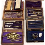 Six various cased part drawing sets, etc.