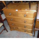 A 32" modern waxed pine chest of two short and three long drawers, set on bracket feet