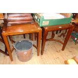 A pair of 21 1/2" reproduction rosewood side tables with bracketed tops, set on square tapered
