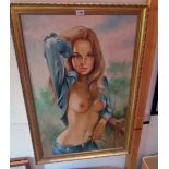 Larenz: a gilt framed oil on canvas portrait of a woman in provocative pose - signed