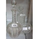 Two decanters and a glass bowl