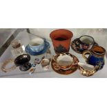 Twelve assorted miniature items including Crown Derby cup and saucer with cream jug, a Crown