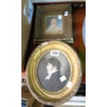 An antique gilt framed oval small profile portrait of a gentleman - sold with another - various