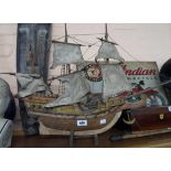 A vintage wooden model galleon