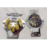 A vintage AA car badge - sold with a vintage enamel Commercial Travellers Association car badge