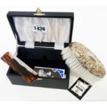 A cased modern Broadway silver backed brush and comb set with paperwork