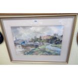 A. Johanson: a gilt framed watercolour, depicting a view of Exeter Quay - indistinctly signed and