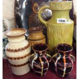Five West German pottery vases