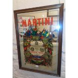 A stained wood framed reproduction Martini advertising wall mirror